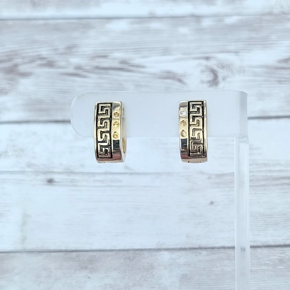 Vintage Magnetic Clip On Earrings Gold Tone Greek Key Design - Missing Gems